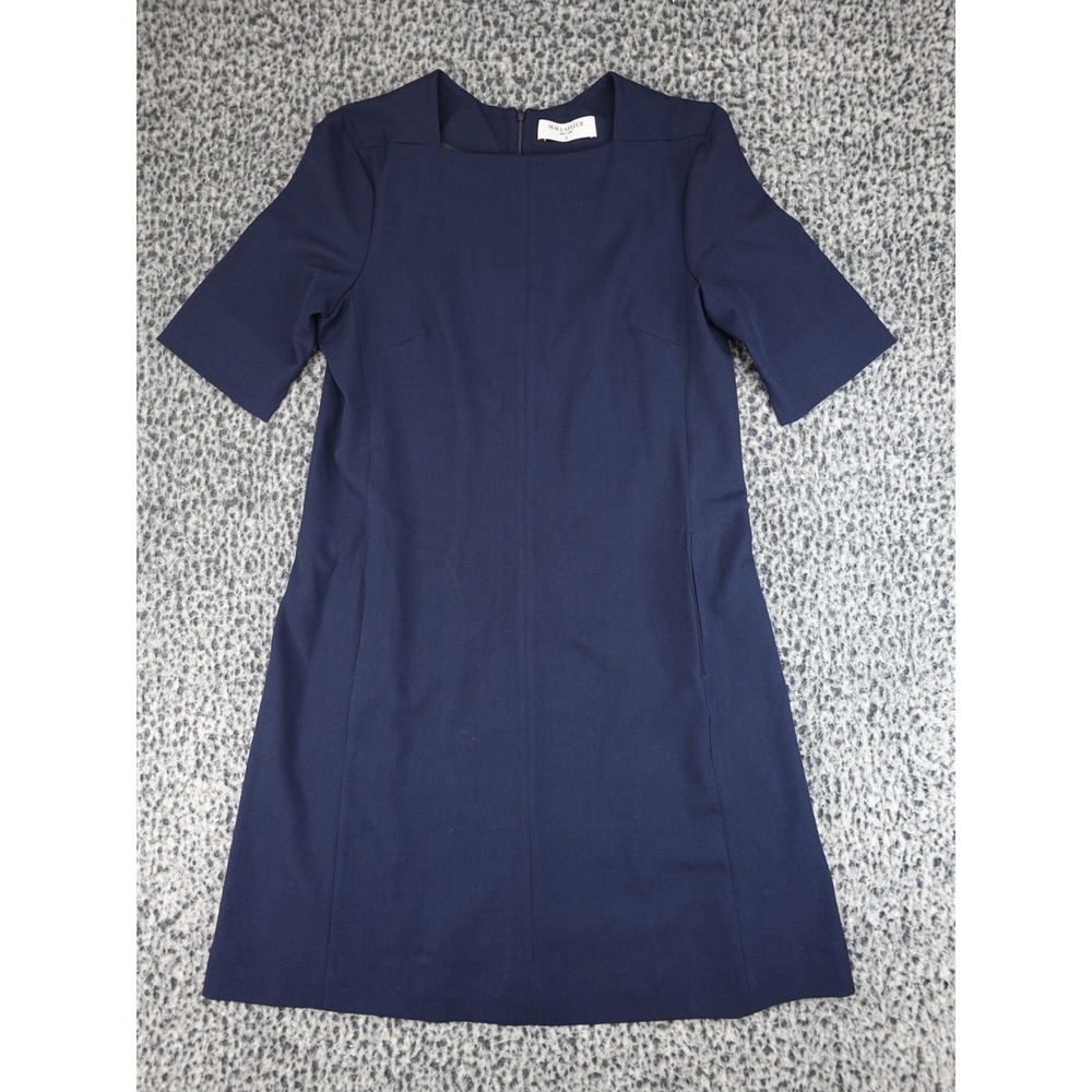 M.M.LaFleur Etsuko Dress Women 12 Navy Blue Square Neck Short Sleeve Pockets